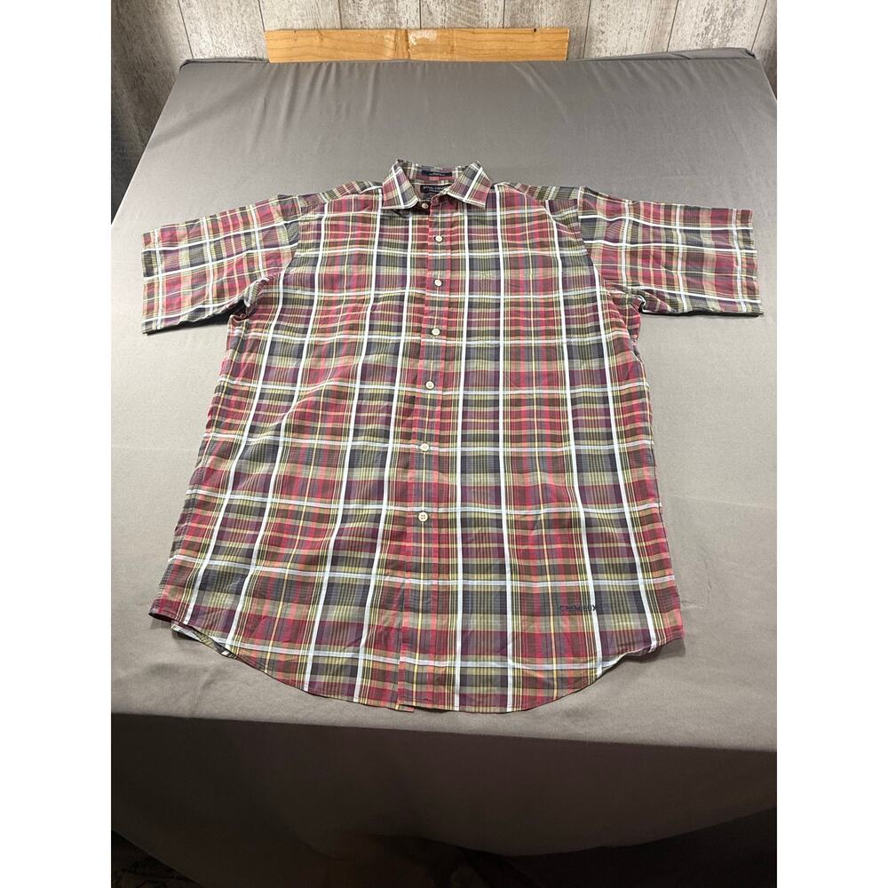 Daniel Cremieux Men’s Large Plaid Button Front Shirt Short Sleeve Red gray
